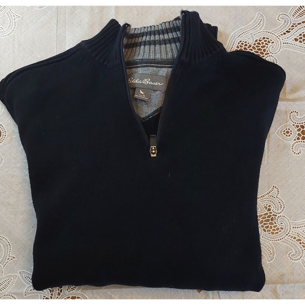 Eddie Bauer quarter zip pull over 100% cotton sweater size M - Picture 6 of 7